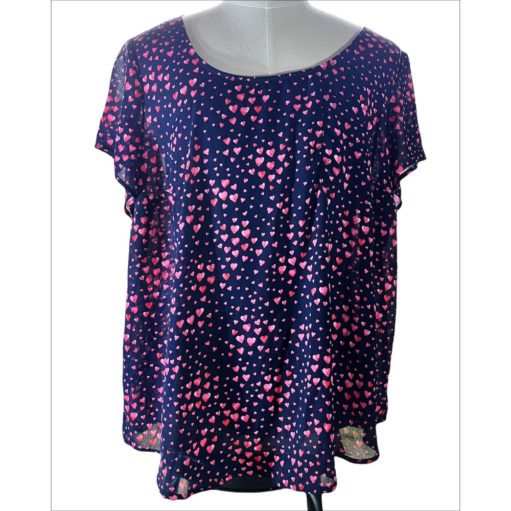 Torrid 2 Heart Sheer Blue and Pink Blouse Valentine Top